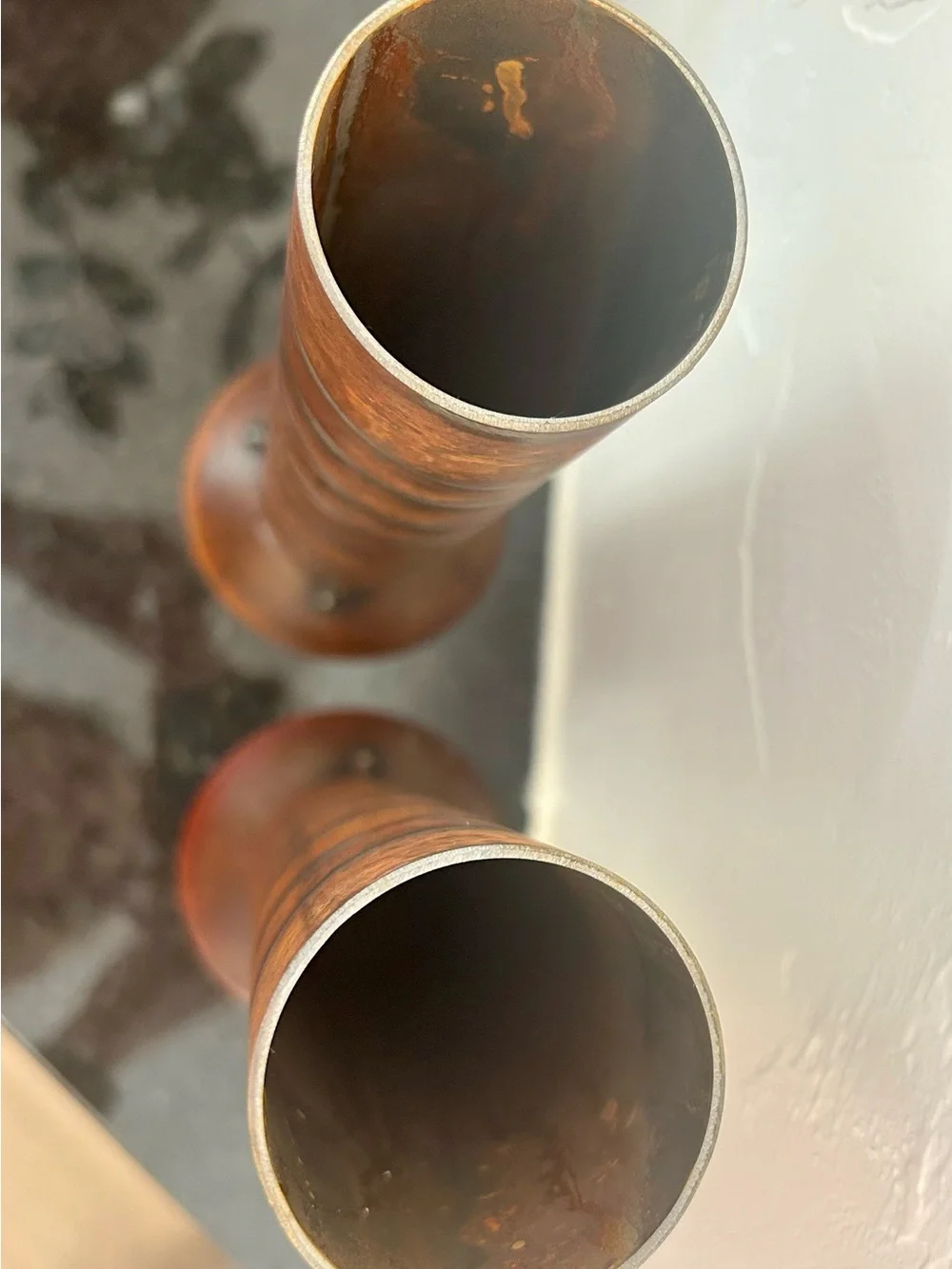 MCM Brutalist Welded Steel Pipe Vases Pair Heavy Industrial Studio Art Decor 9" - Picture 6 of 13